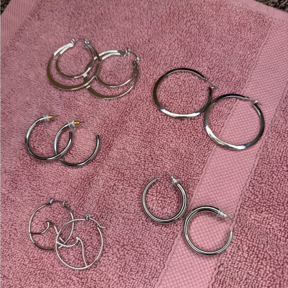 (5) Sets of Silver Hoop Earrings